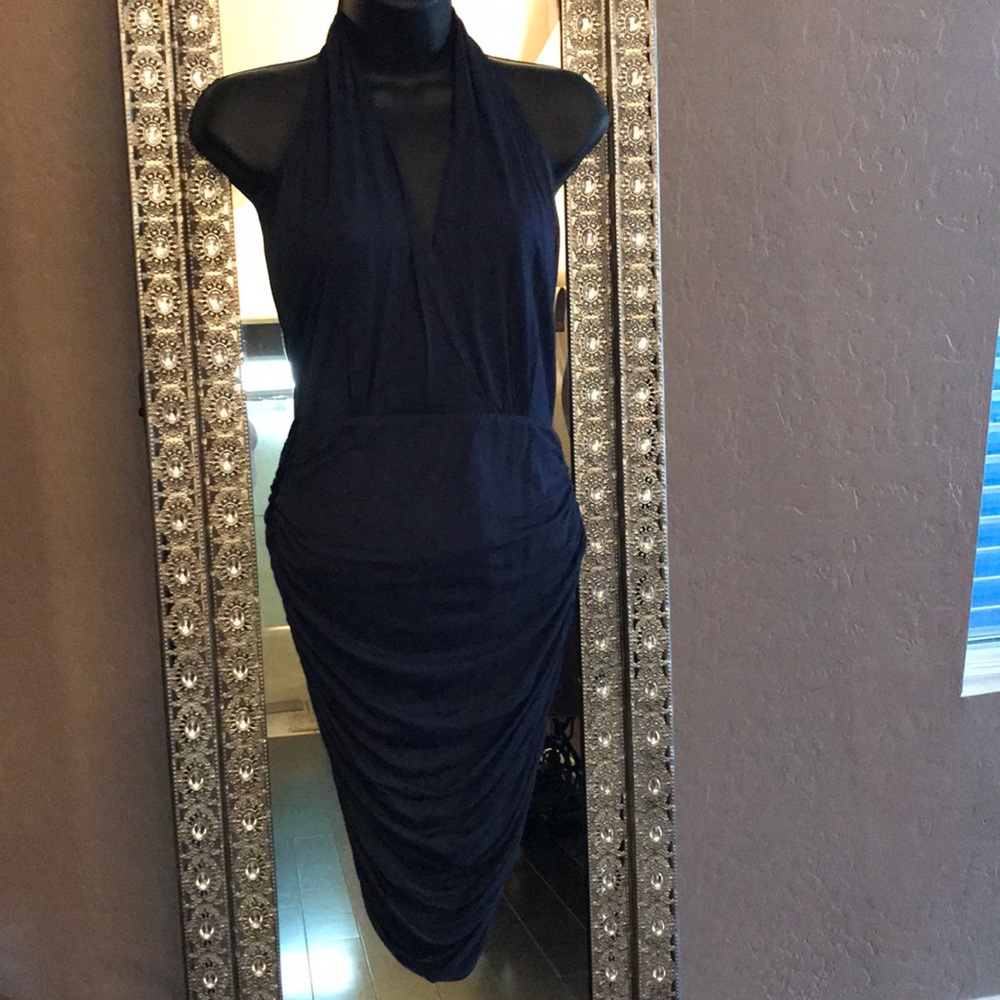 Venus halter dress with ruching on sides